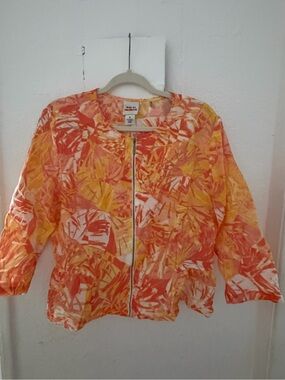 Ruby Rd. Tropical Zip-Front Top - Coral, Yellow & White